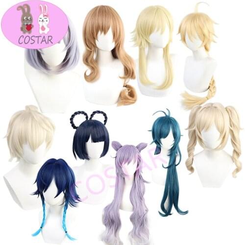 COSTAR Genshin Impact Venti Keqing Barbara Diluc Kaeya Noelle Traveler Lumine Aether Amber Cosplay Wigs Heat Resistant Synthetic