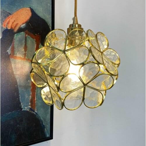 Japanese style handmade brass glass Nordic study bedroom bedside dining room entrance girl heart petal Pendant Lights WF1016