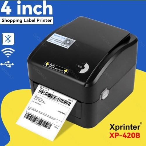 Xprinter XP-420B Shipping Label Printer Bluetooth Wifi USB Lan Port 4 inch 100 110mm Label Sticker Printer With Paper Roll Stand