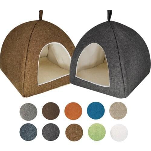 Dropshipping Foldable 2-in-1 Cat Bed Indoor Kitten Tent House Warm For Small Pet Pad Dog Nest Cave Sleeping Cozy Plush Mat