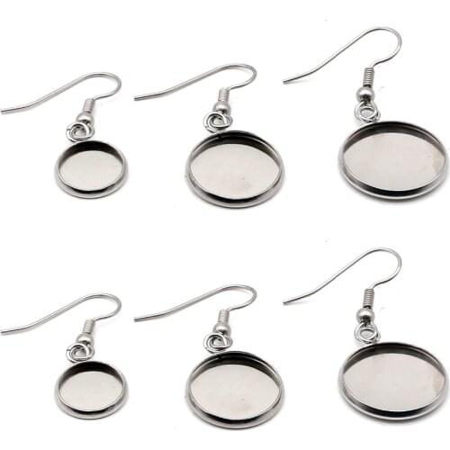 20pcs Stainless Steel Earrings Blank with Earring Hook Cabochon Settings Tray Fit for DIY Jewelry Making Findings Top Quality
