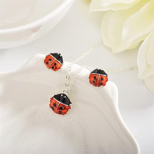 RONGQING 1pcs Coccinella septempunctata Necklace Stud Earrings For Women gift