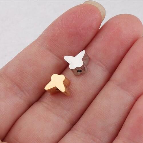 Silver Color/Gold Color Stainless Steel Mini Butterfly Bead Charm For Jewelry Making 1.8mm Hole Metal Bead Mirror Polished 30pcs