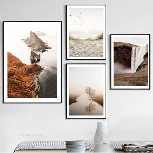 Nordic mountain river weeds landscape wall art canvas painting poster art print painting Scandinavian studio simple decoration