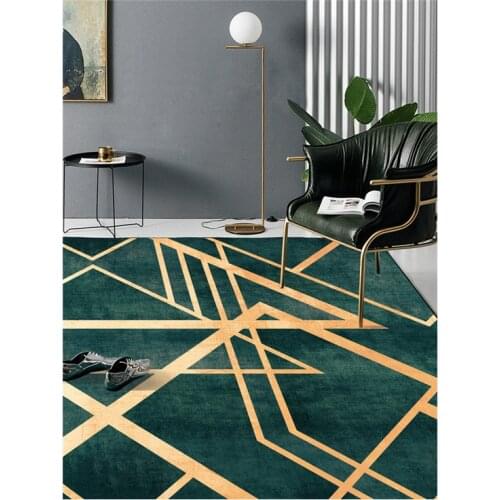 Dark Green Golden Lines Geometric Printed Carpet Tapis Soft Carpets For Living Room Anti-slip Rug Floor Mat Bedroom Decor