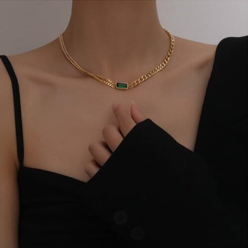 Titanium steel Punk Thick Short Choker Crystal Necklace Collar Simple Minimalist Gold Color Chunky Necklace for Women Jewelry