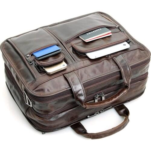 Large capacity 100% real Cow genuine Leather Laptop bag men 15.6 15.4 15 inch mens bag Business notebook bag for Multifunction