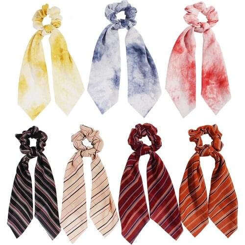 Hair Accessories Scrunchie Streamers Elastic Hairbands Ties for Women Girl Scrunchies Stripe Turban Rope Headwear 50pcs F413C