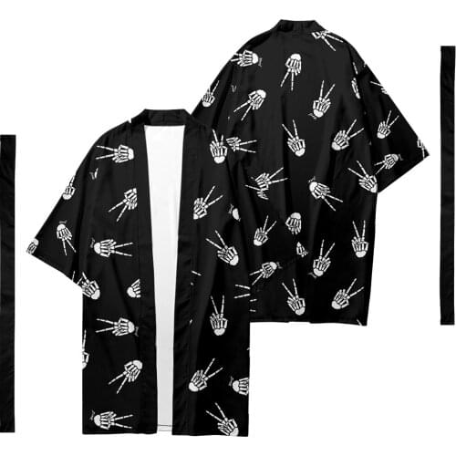 Plus Size XXS-6XL Skeleton Hand Long Style Loose Japanese Cardigan Women and Men Harajuku Haori Kimono Cosplay Top Yukata Robe