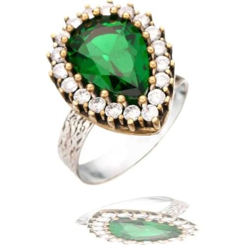 Green Jade Emerald Gemstone Hurrem Sultan Authentic Women Adjustable Ring Model