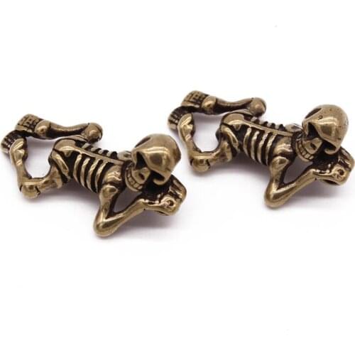 1PC Brass Body Skull BoneKnife Beads Lanyard Pendant Keychain Key Chain Ring DIY Decorative Accessories EDC Multipurpose Pendant