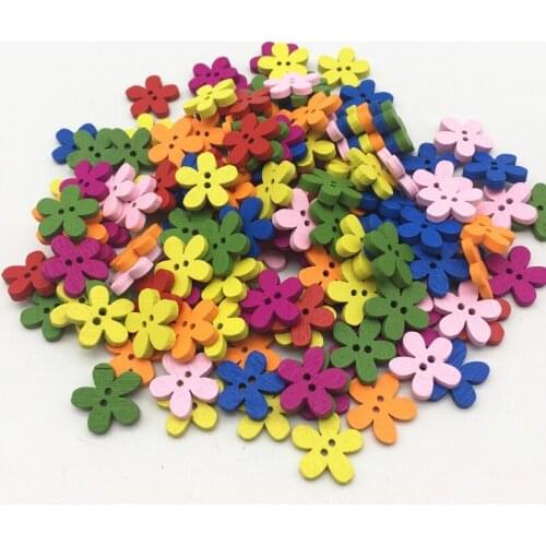 100pcs 15mm Wood Mixed Flower Buttons 2 Holes Wooden Sewing Accessories Fancy Crafts Embellishments