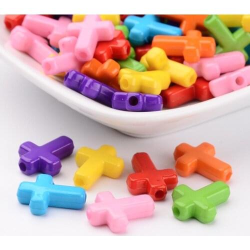 100pcs Colorful Opaque Acrylic Cross Beads for Jewelry Making DIY Earring Bracelet Necklace Decor 16x12x4.5mm