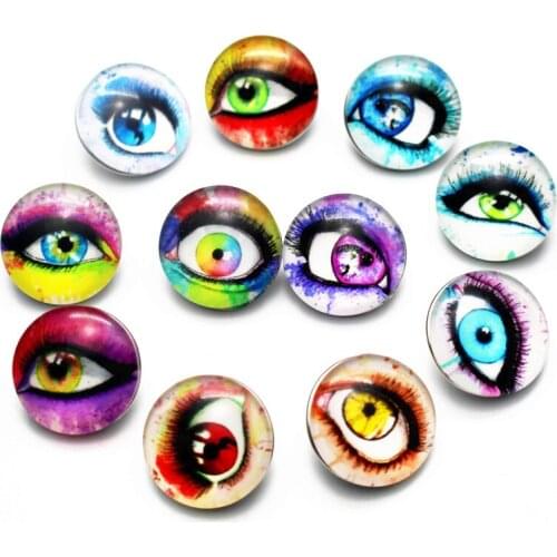 20pcs/lot Art Colorful Eyes Pattern 18mm Print Glass Snap Buttons Charms Fit DIY Snap Bracelets&Bangles Jewelry Making
