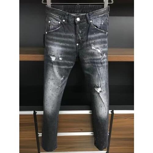 2021 Fashion Tide Brand DSQ2 High-end Washed Hole Printed Mens Jeans *9708