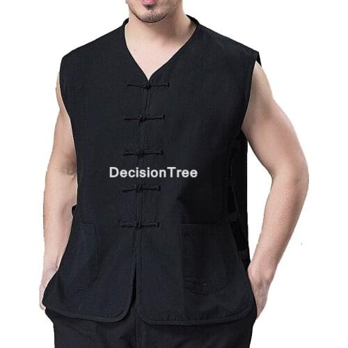 2021 tradtional chinese clothing for men year clothes retro vest chinese shirt style tai uniform casual breathable men vest