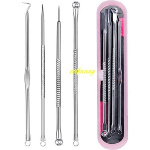 4pcs/set Stainless Needles Blackhead Comedone Acne Blemish Extractor Remover Cosmetic Tool Silver color