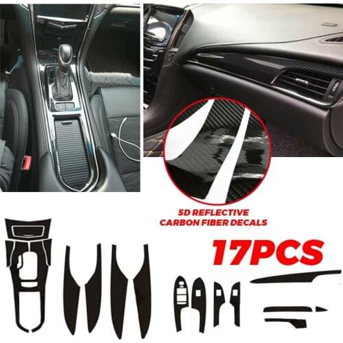 5D Luxury Reflective Carbon Fiber Interior Trim Decal Stickers for 2013-2017 Cadillac ATS Central Control Gear Protective Film