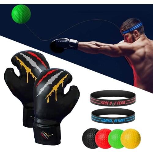 Boxing Reflex Speed Punch Ball with Golves Set MMA Raising Reaction Hand Eye Training Gym Muay Thai Fitness Exercise Equipment