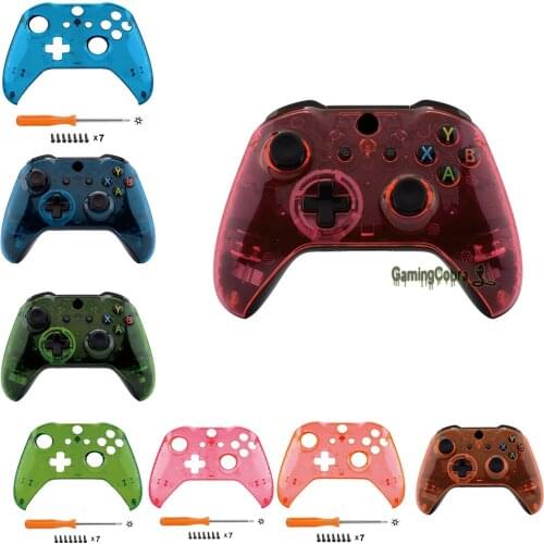 EXtremeRate Transparent Crystal Clear Faceplate Cover Front Housing Shell Replacement Kit for Xbox One S & Xbox One X Controller