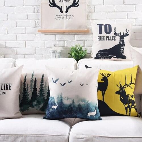 Decorative cushion cover /Nordic Reindeer forest Ink painting cotton pillow/ Wholesale and retail cushions/Marine style waist