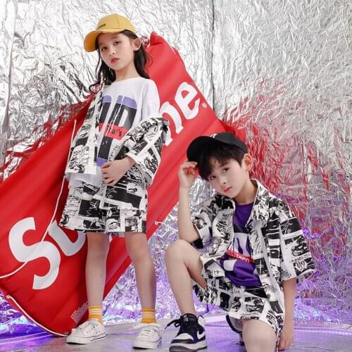 Children Ballroom Dancing Costumes Girls Boys Short Sleeve T Shirt Hip Hop Clothing Dance Costumes for Kids Street Clothes Wear