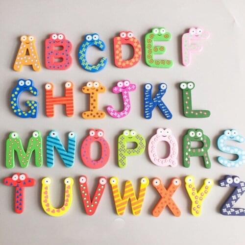 Baby Kid Party Gift Home Decor Multicolor Wooden Fridge Magnet Educational Toy Symbol Alphabet Numbers Cartoon