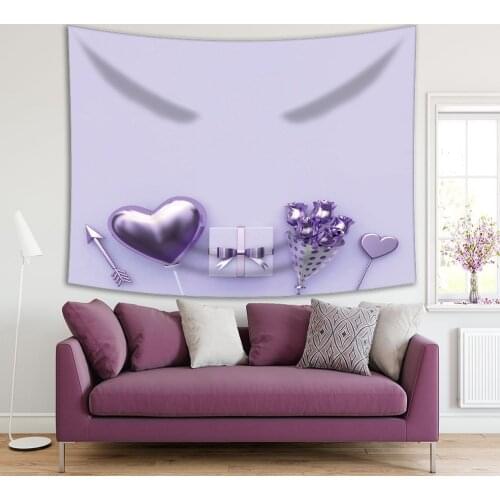 Tapestry Arrow Balloon Heart Gift and Flowers Bouquet Metallic Abstract Valentine Concept Artwork Lilac Purple