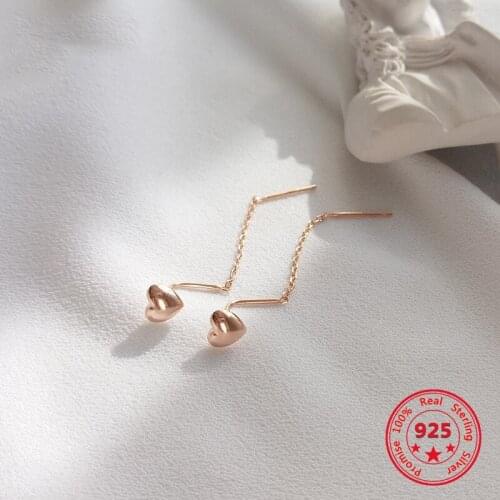 Delicate Wholesale Japan Korea Style 925 Sterling Silver Dangl Earrings Fashion Cute Sweet Heart Tassel Earrings Women Jewelry