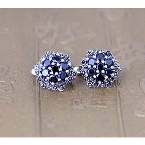 KJJEAXCMY fine jewelry 925 pure silver inlaid Black Agate fancy six horns lady Earrings Jewelry