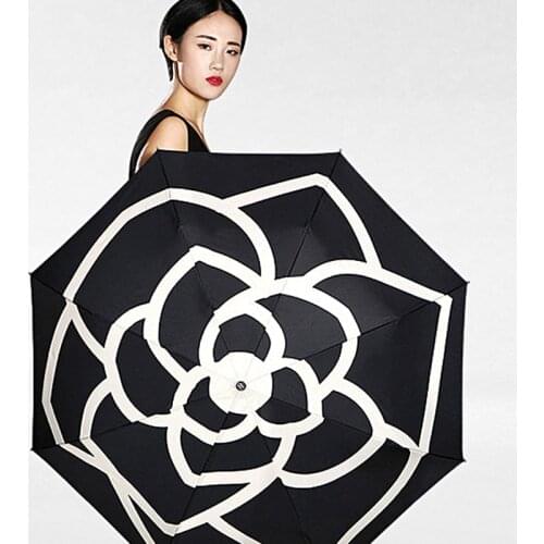 Classic Camellia Sunscreen Anti-UV Sun Umbrella 3 Folding Lady Woman Windproof Rainproof Outdoor Travel Parasol Rain Umbrellas