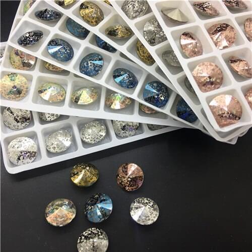 TopStone K9 Crystal Patina Colors 12mm 14mm Rivoli Crystal Fancy Stone Round Rhinestone Quality Jewelry Making