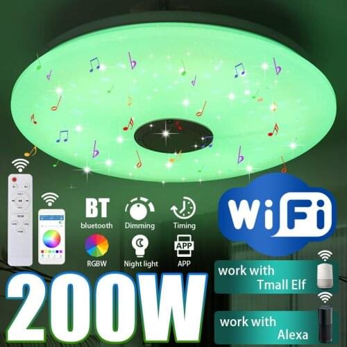 Upgrade WIFI 200W LED Ceiling Lights with High Sound Quality Speaker RGB Dimmable Bedroom Ceiling Light Works with Home/Alexa