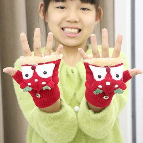 Cartoon Reindeer Mittens For Children Winter Warm Plus Velvet Thickening Kids Baby Girl Gloves Knitted Christmas Deer Gloves