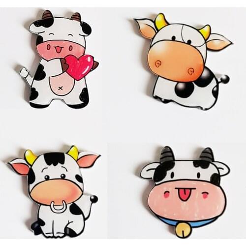 FIMAODZ Cute Cow Brooch Cartoon Cattle Animal Fashion Bag Jackets Decoration Pins Badge Party New Year Gifts for Women Men