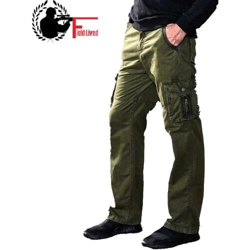 Military Pants Mens Cargo Casual Pants Combat Army Style Tactical Work Cotton Male Trouser Multi Pocket Loose Jogger Grey Green