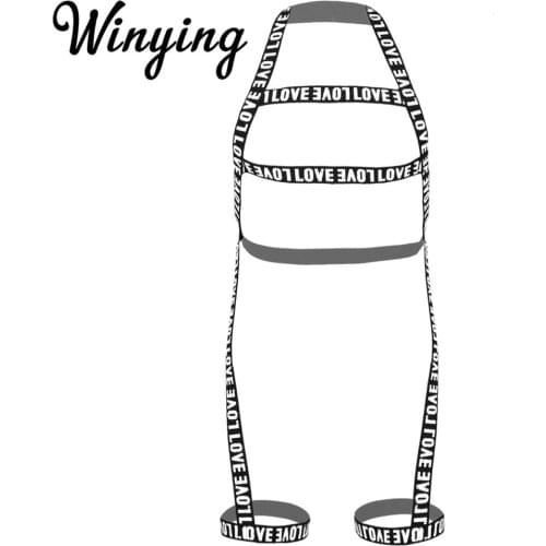 Men Letters Printed Halter Elastic Body Sexy Chest Harness Belt Leg Garters Straps Bodysuits Nightclub Party Rave Stage Costumes