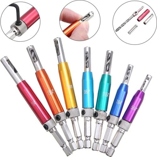 7Pcs Self Centering Hinge Hardware Drill Bit Set 5/64" 7/64" 9/64" 11/64" 5mm 13/64" 1/4" Wood Tool Hole Saw Cabinet Tools