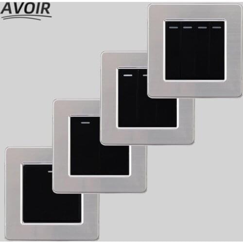 Avoir Wall Light Switch Stainless Steel Brushed Black Panel Push Button Switches 1 2 3 4 Gang 1 2 Way 86mm*86mm Home Improvement