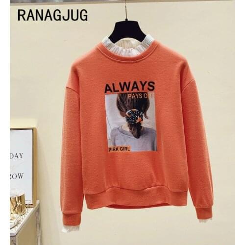 2021 Autumn New Women Clothes False Two Sweatshirt Korean Patchwork Ruffle Pullovers High Quality Beading Long Sleeve Ladiy Tops