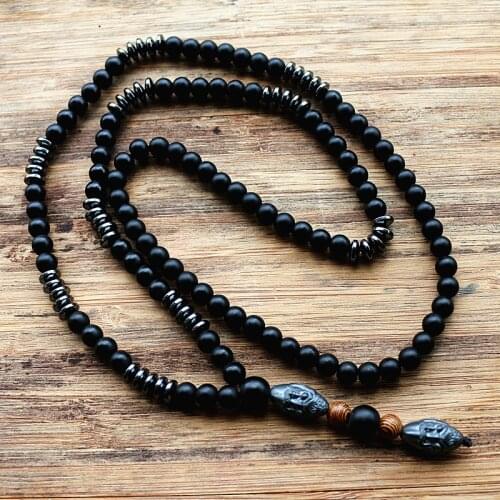 New Design Black Mens Hematite Carving Bead Necklace Fashion Jewelry
