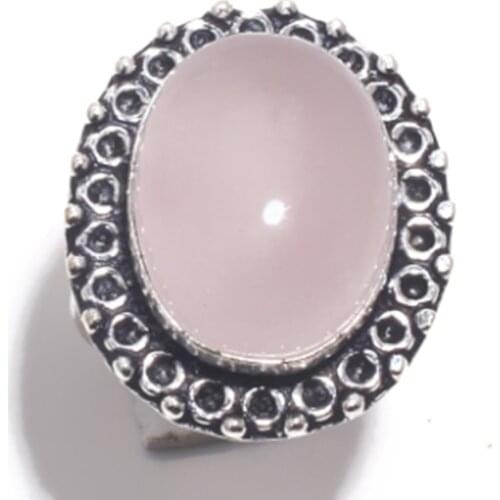 Genuine Rose Quartz Ring Silver Overlay over Copper, USA Size : 8, R6893
