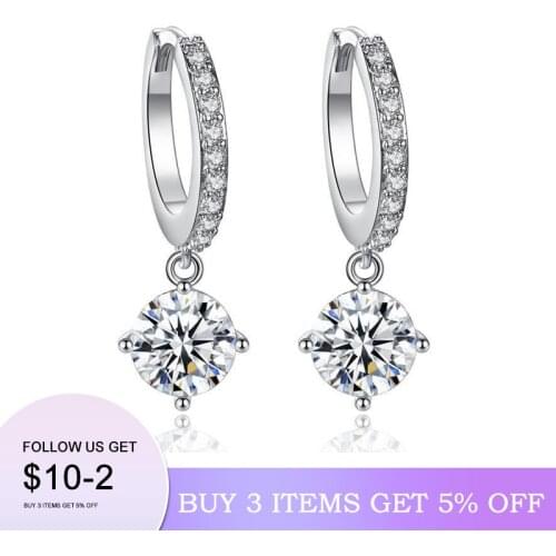 Authentic 925 Sterling Silver Earrings Mosaic CZ Four Claws Zircon Drop Earrings For Women oorbellen brincos pendientes