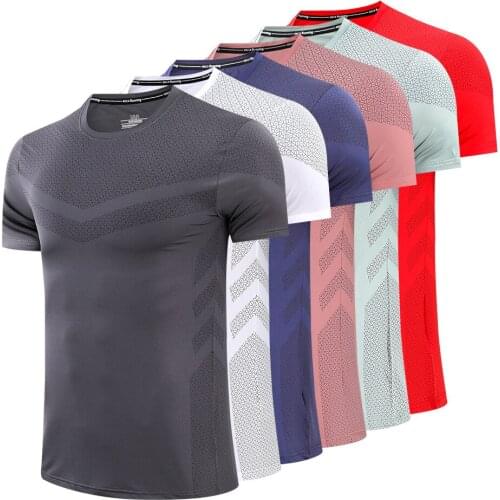 2021 Polyester Sport T Shirt Mens Running Training Shirt Short Sleeve Gym T-Shirts Breathable Fitness Workout Top Sports Shirts