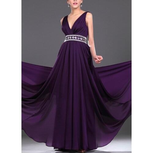 A-line V neck Grape Bridesmaid Dress Simple Ruched Evening Formal Dress Wedding Guest Dresses