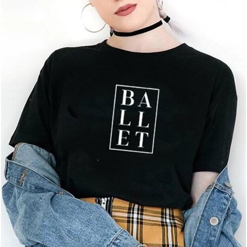 Ballet Printed Tee Shirt Femme O-neck Short Sleeve Cotton T Shirt Women Black White Summer Loose T Shirts for Women Tops