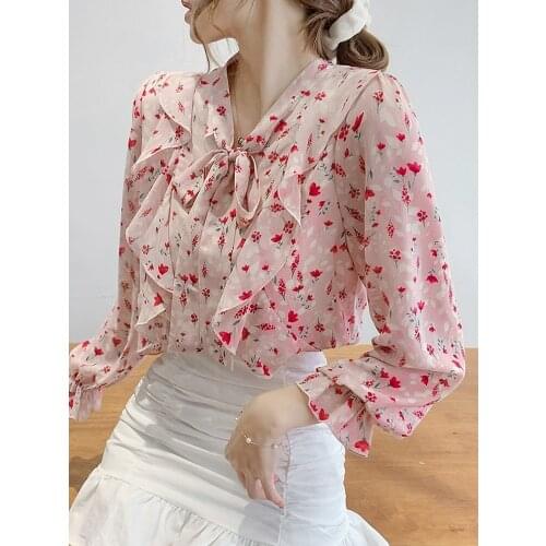 Blouse Women Blusas Mujer De Moda 2021 Long Sleeve Women Blouses Shirts V-neck Chiffon Blouse Shirt Blusa Camisas Mujer D510