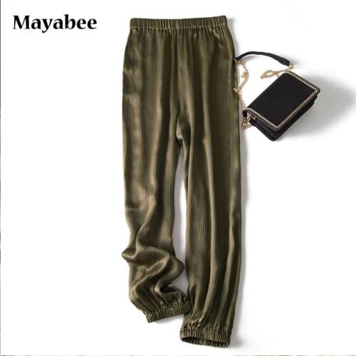 Fashion Elastic Waist Dark Green Bloomers And Silk Trousers Spring/Summer 2021 Ladies Commuting