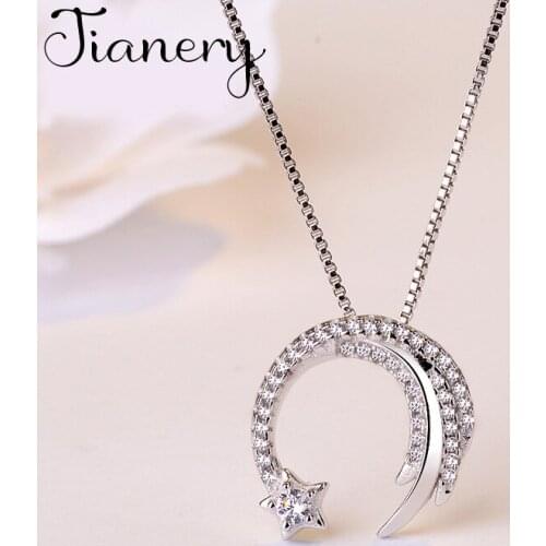 JIANERY Fashion Silver Color Crystal Moon Necklace Pendant For Women Choker Necklaces Beach Statement Boho Jewelry