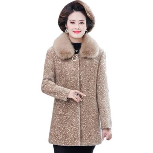 Mother Winter Wool Coat 2020 New Thicked Middle Aged Female Imitation Mink Velvet Cashmere Woolen Jacket Women Parkas 5XL W2284